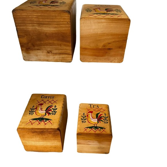 MCM Wooden Kitchen Canister Set Rooster Nesting Boxes Japan - Picture 9 of 12